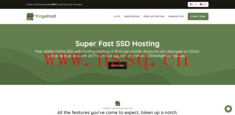 FrogeHost:充值送30%现金,最高赠$90,首购11%折扣,3核/2G内存/70GB SSD硬盘/2TB流量/1Gbps带宽,$57.00/月,提供DirectAdmin面板授权,免费每日备份-南山主机测评