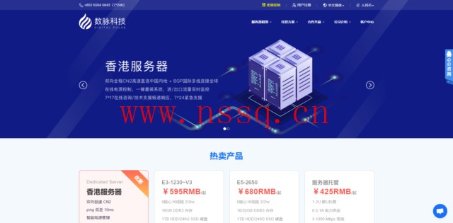 数脉科技:2021年年末促销,香港独立服务器,首月8折,月付260元-南山主机测评