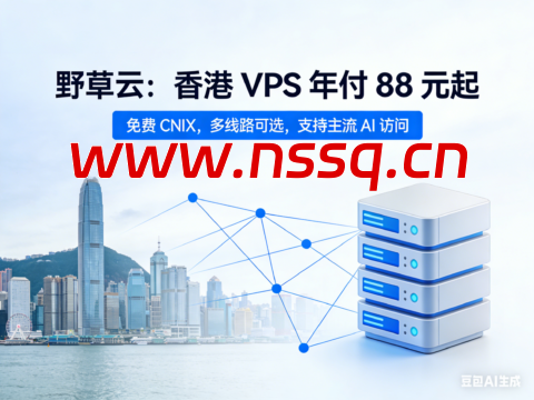 野草云：香港 VPS 年付 88 元起，免费 CNIX，多线路可选，支持主流 AI 访问-南山主机测评