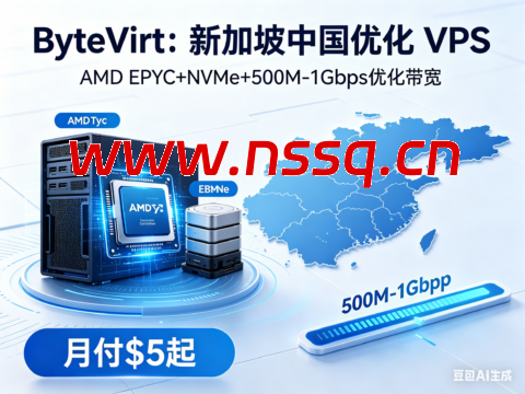 ByteVirt 新加坡中国优化 VPS：AMD EPYC+NVMe 高性能，500M-1Gbps 带宽月付 $5 起-南山主机测评