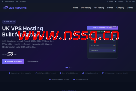 VM6 英国机房 VPS ：年付仅 14 英镑 1 核 1G/NVMe 硬盘 / 3TB 月流量 @1Gbps-南山主机测评