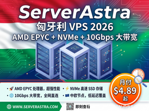 ServerAstra： 匈牙利 VPS 2026 AMD EPYC+NVMe+10Gbps 大带宽，中欧节点月付 $4.89 起-南山主机测评