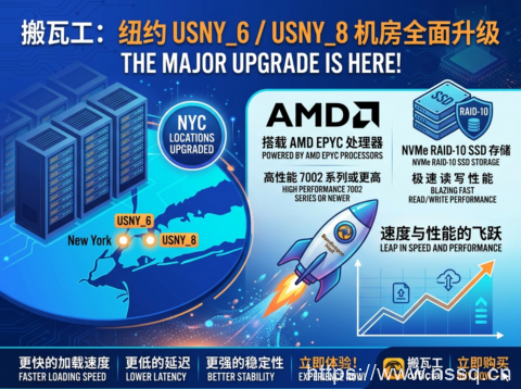 搬瓦工:纽约 USNY_6/USNY_8 机房全面升级 搭载 AMD EPYC 处理器与 NVMe RAID-10 SSD-南山主机测评
