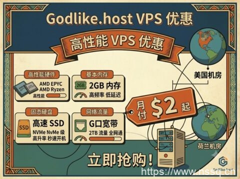 Godlike.host VPS 优惠:AMD EPYC / Ryzen 高性能 VPS,2GB 内存月付 $2 起,美国和荷兰机房可选-南山主机测评