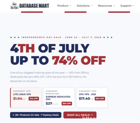 Database Mart 独立日大促：VPS 最低 $1.04/月，独立服务器 $27/月起，GPU 服务器 $17.40/月起-南山主机测评