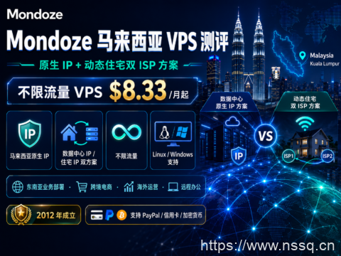 Mondoze 马来西亚 VPS 测评：原生 IP + 动态住宅双 ISP 方案，不限流量 VPS $8.33/月起-南山主机测评