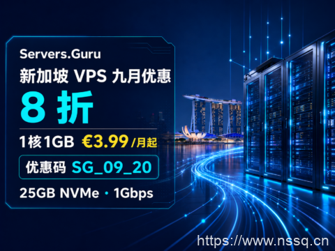 Servers.Guru 新加坡 VPS 九月优惠:8 折,1核1GB €3.99/月起-南山主机测评