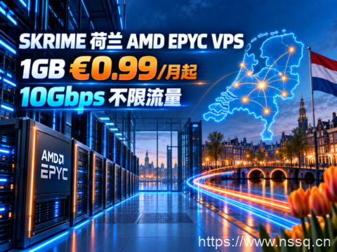 SKRIME 荷兰 AMD EPYC VPS：1GB €0.99/月起，10Gbps 不限流量-南山主机测评