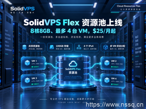 SolidVPS Flex 资源池上线:8核8GB、最多 4 台 VM,$25/月起-南山主机测评