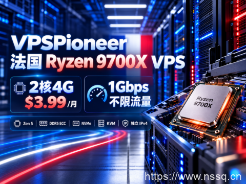 VPSPioneer 法国 Ryzen 9700X VPS：2核4G $3.99/月，1Gbps不限流量-南山主机测评