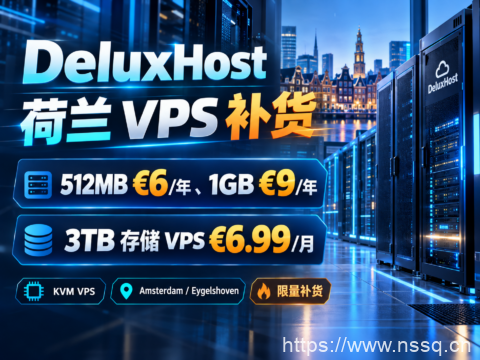DeluxHost 荷兰 VPS 补货:512MB €6/年、1GB €9/年,3TB 存储 VPS €6.99/月-南山主机测评