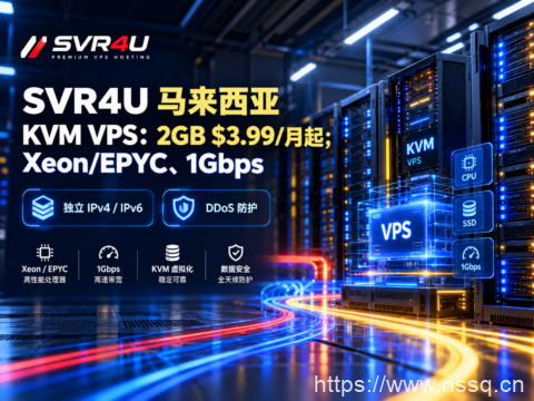 SVR4U 马来西亚 KVM VPS：2GB $3.99/月起，Xeon/EPYC、1Gbps-南山主机测评