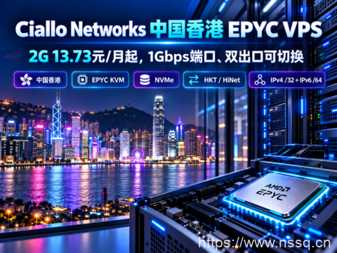 Ciallo Networks 中国香港 EPYC VPS：2G 13.73元/月起，1Gbps端口、双出口可切换-南山主机测评